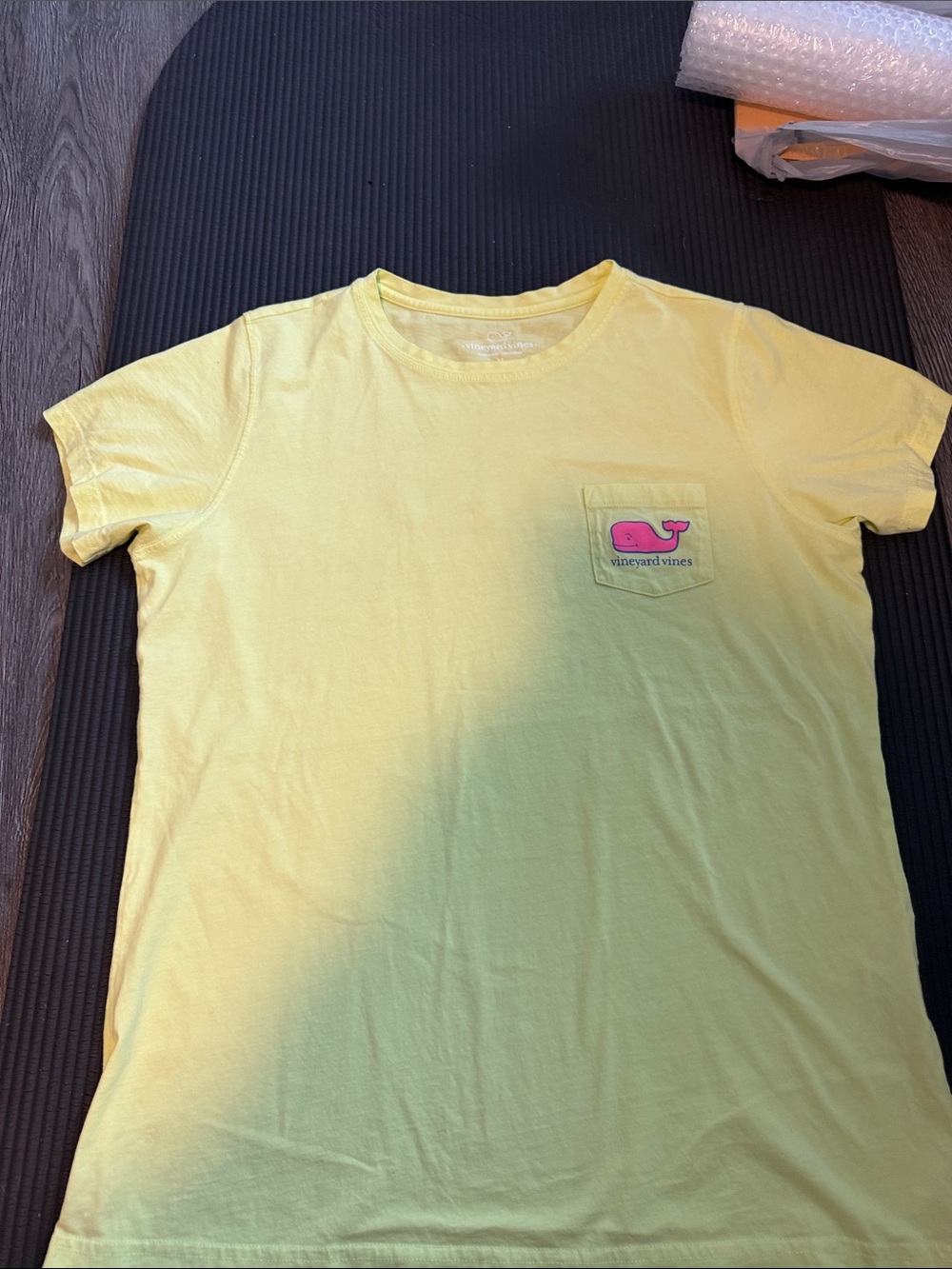 Vineyard Vines Yellow womens Short Sleeve Tee with Pink Whale Pocket